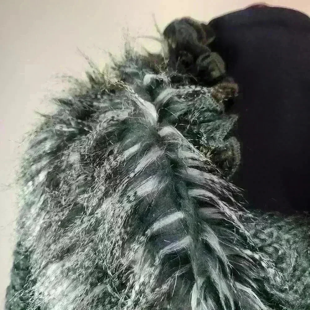 Unique Tempo Paris S/M Grey Cape Sweater Fun Neckline Fur Waist Belt Ruffled Hem - Picture 2 of 11